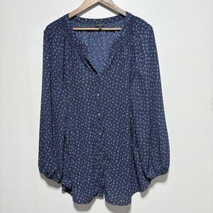 Talbots Blouse Womens 2X Plus Blue Anchors Nautical Smocked Balloon Sleeve Top